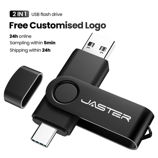 For 2-in-1 Metal USB Flash Drive 4GB-128GB USB2.0 for Phones & PCs-New in Stock