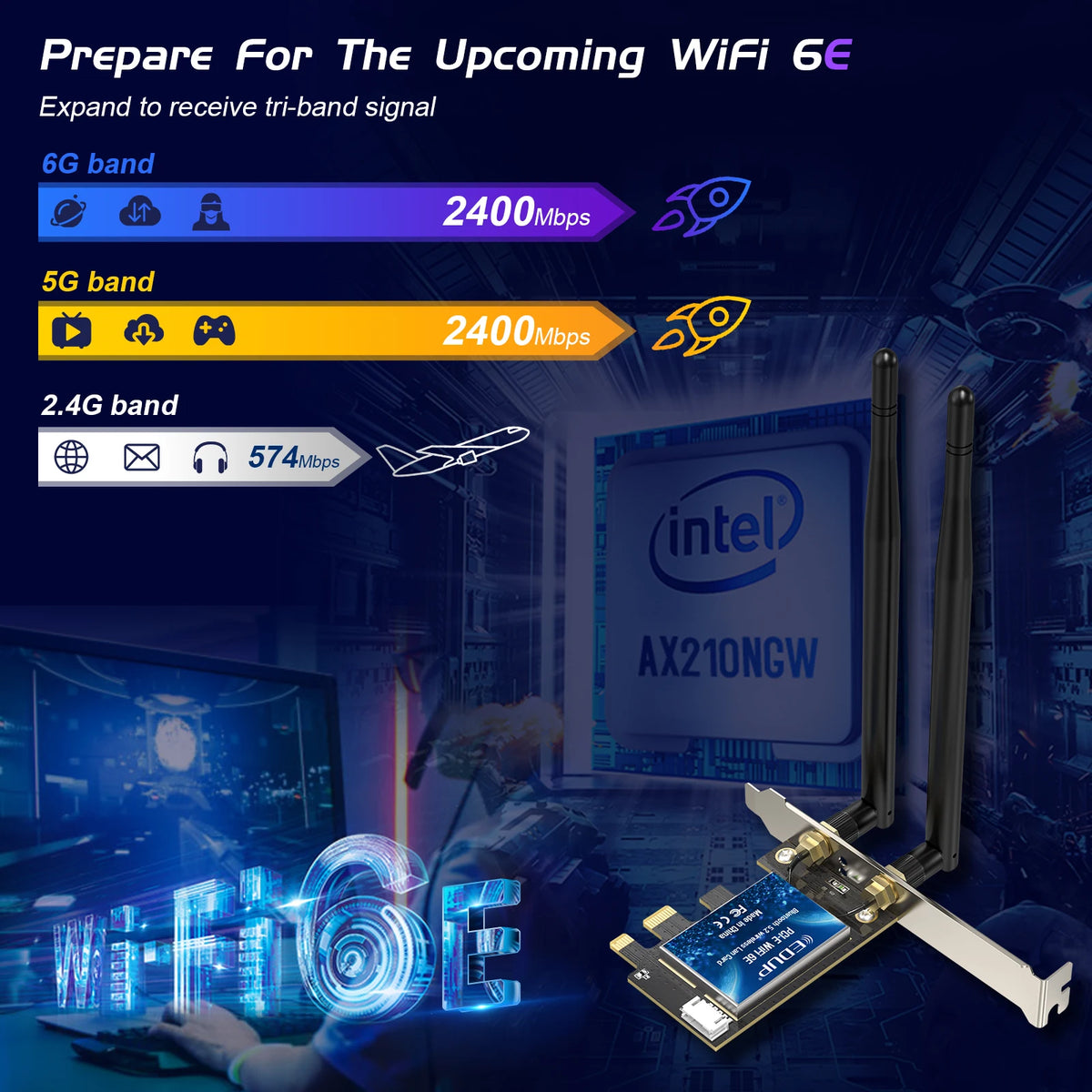5400Mbps Trip Band 2.4G/5G/6G 802.11AX WIFI 6E In-tel AX210NGW AX200 BT 5.2 Wireless Adapter PCIE PCI Express AX210 Network Card