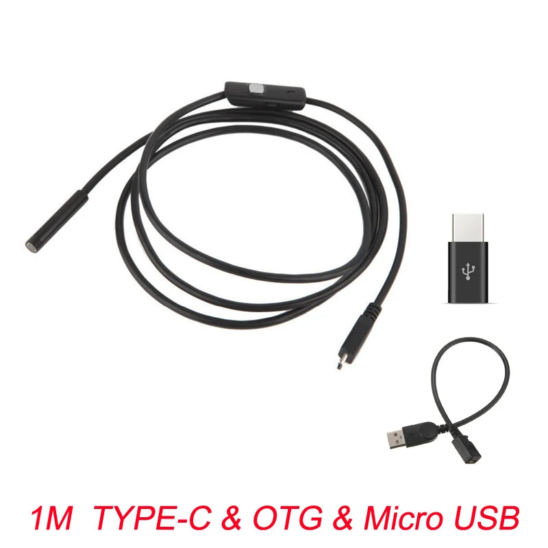 7mm Endoscope Camera Flexible IP67 Waterproof Micro USB Inspection Borescope Camera for Android PC Notebook 6LEDs Adjustable