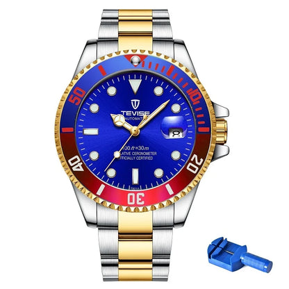 Top Brand Men Mechanical Watch TEVISE T801A Automatic Date Fashion Wristwatches Rotable Outer Case Green Male Clock Fixing Tool