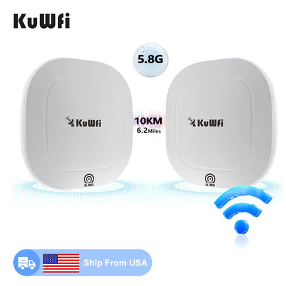 USA Stock KuWFi Outdoor 10KM Wireless Bridge IP65 Waterproof 17dBi Antenna PoE&DC Power Wifi Bridge for Industrial Monitoring
