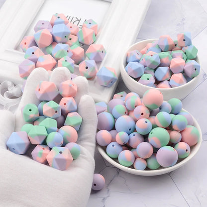LOFCA 15mm 20pcs/lot Silicone Loose Beads Safe Teether Round Baby Teething Beads DIY Chewable Colorful Teething For Infant