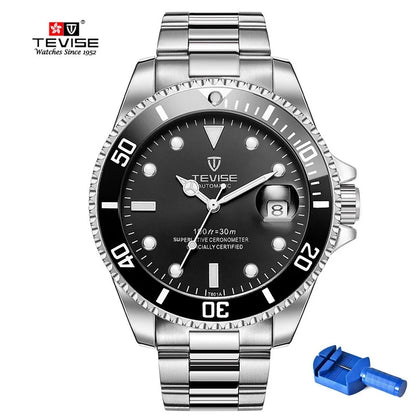 Top Brand Men Mechanical Watch TEVISE T801A Automatic Date Fashion Wristwatches Rotable Outer Case Green Male Clock Fixing Tool