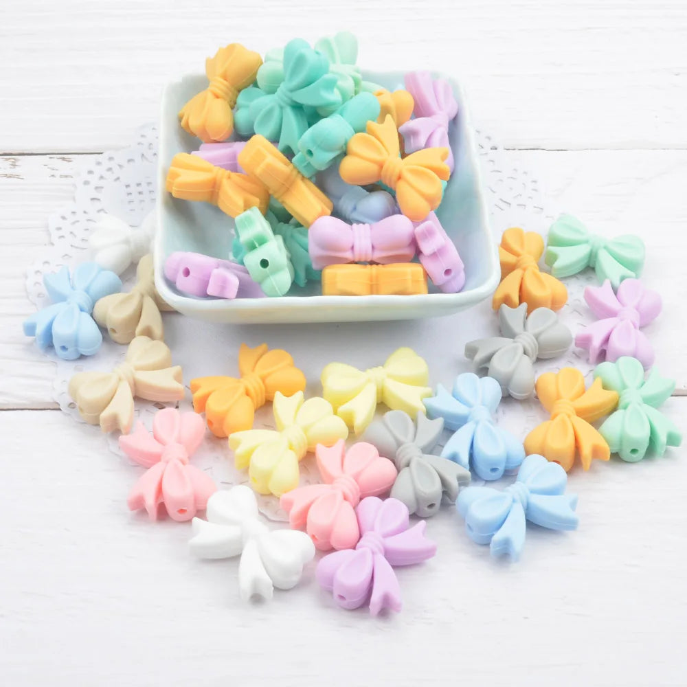 Bowknot 10pcs/lot Silicone Beads DIY Food Grade Silicone Teething Pacifier Cute Shaped Silicone teether Holder Accessories