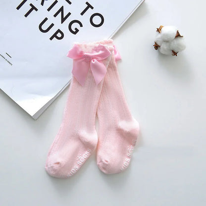 New Girls Stockings Toddler Knee High Bubble Mouth Stockings Baby Bowknot Cotton Nonslip Toddler Stocks Lace Stocking For Girl