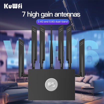 USA Stock KuWFi OpenVPN WIreGUARD 5g Cpe Gigabit Port 3000Mbps SDX62 Dual Band Enterprise 5G Wifi6 Router With Two Sim Card Slot