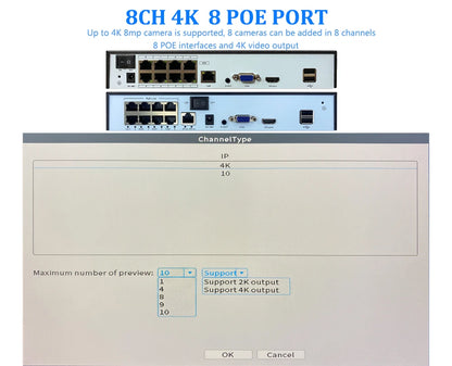 4K 8MP POE IP Security Camera System NVR Kit Face Detection Two Way Audio Metal Bullet With RJ45 Cable Street Video Surveillance