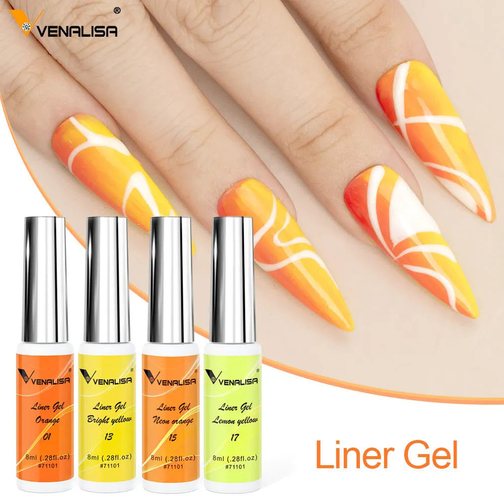 Venalisa Liner Gel 8ml French Nail Gel Polish UV LED Painting Gel Nail Art Design Gorgeous Glitter Color DIY Drawing Polish