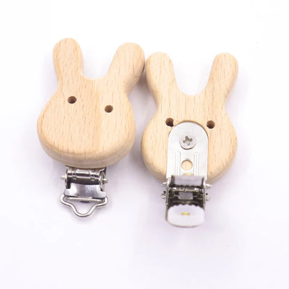 5PCS Wooden Rabbit Pacifier Clip Baby Accessories Wooden Animal Pacifier Metal Holder Elephant Pacifier Wooden Baby Teeth
