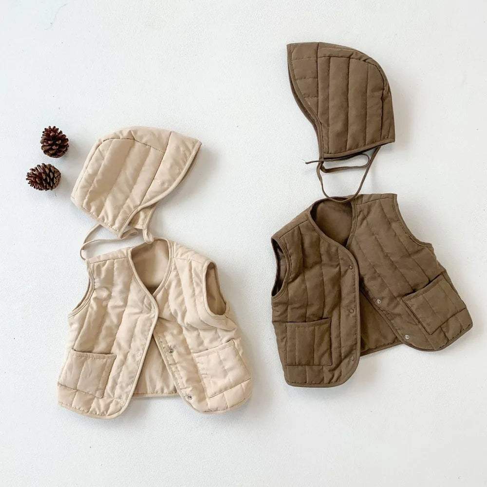 Korean Style Winter Newborn Baby Cotton-padded Vest Hooded Warm Sleeveless Coats Infants Clothes Toddlers Kids Waistcoats