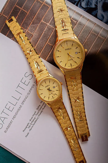 2021 new lovers' Watch Gold Plated watch no fading calendar watch quartz watch retro carved Korean gold men's Watch