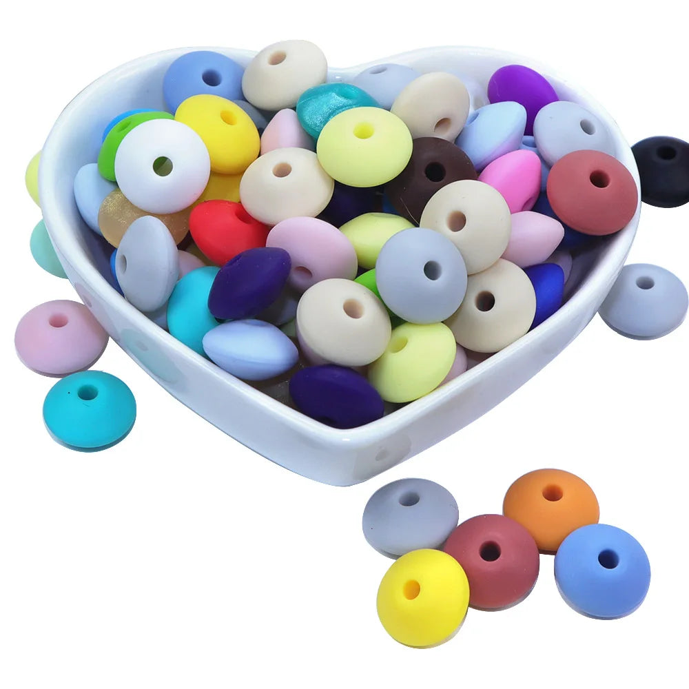 BOBO.BOX 100pc12mm Silicone Lentil Beads Baby Teething Bead BPA-Free Food Grade Making Baby Oral Care Pacifier Chain Accessorise