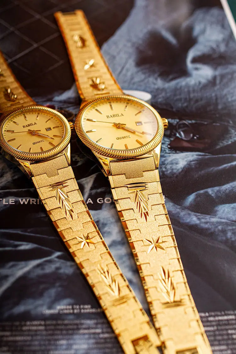 2021 new lovers' Watch Gold Plated watch no fading calendar watch quartz watch retro carved Korean gold men's Watch