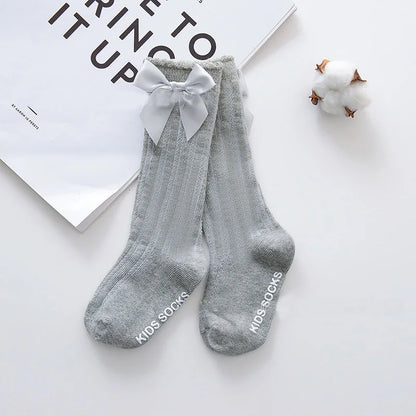 New Girls Stockings Toddler Knee High Bubble Mouth Stockings Baby Bowknot Cotton Nonslip Toddler Stocks Lace Stocking For Girl