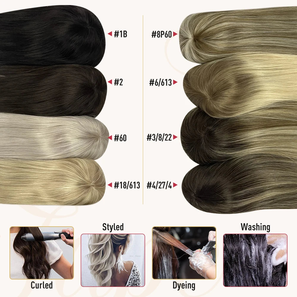 Moresoo Straight Human Hair Toppers Machine Remy Hair Piece Clip in For Women Topper for Beauty Hand Made Mono Base Hair Natural