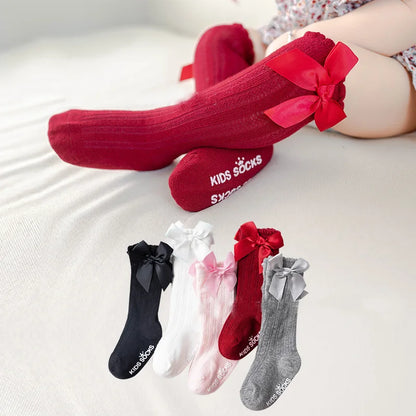 New Girls Stockings Toddler Knee High Bubble Mouth Stockings Baby Bowknot Cotton Nonslip Toddler Stocks Lace Stocking For Girl