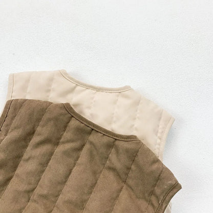 Korean Style Winter Newborn Baby Cotton-padded Vest Hooded Warm Sleeveless Coats Infants Clothes Toddlers Kids Waistcoats