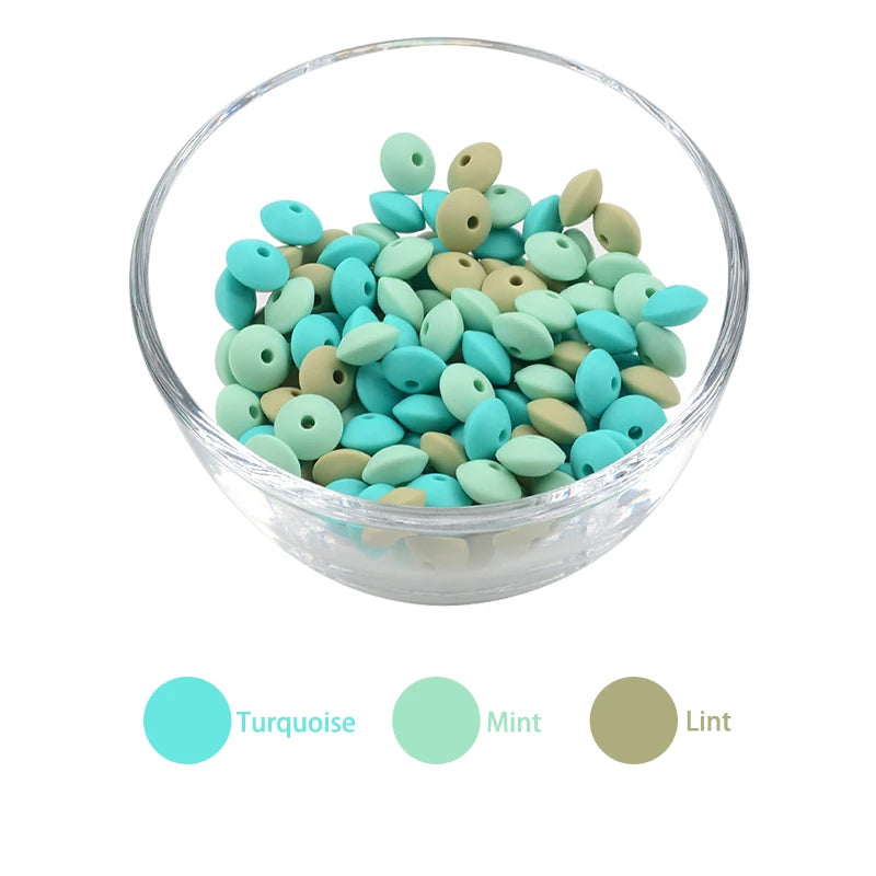 LOFCA 50pcs 12mm Silicone Lentil Beads Baby Teething Beads BPA-Free Food Grade Making Baby Oral Care Pacifier Chain  Accessorise