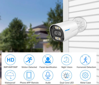 Smar 5MP Camera IP/POE 5MP With Audio Security Camera Indoor Outdoor Waterpfoof Night Vision Video Surveillance Metal Case