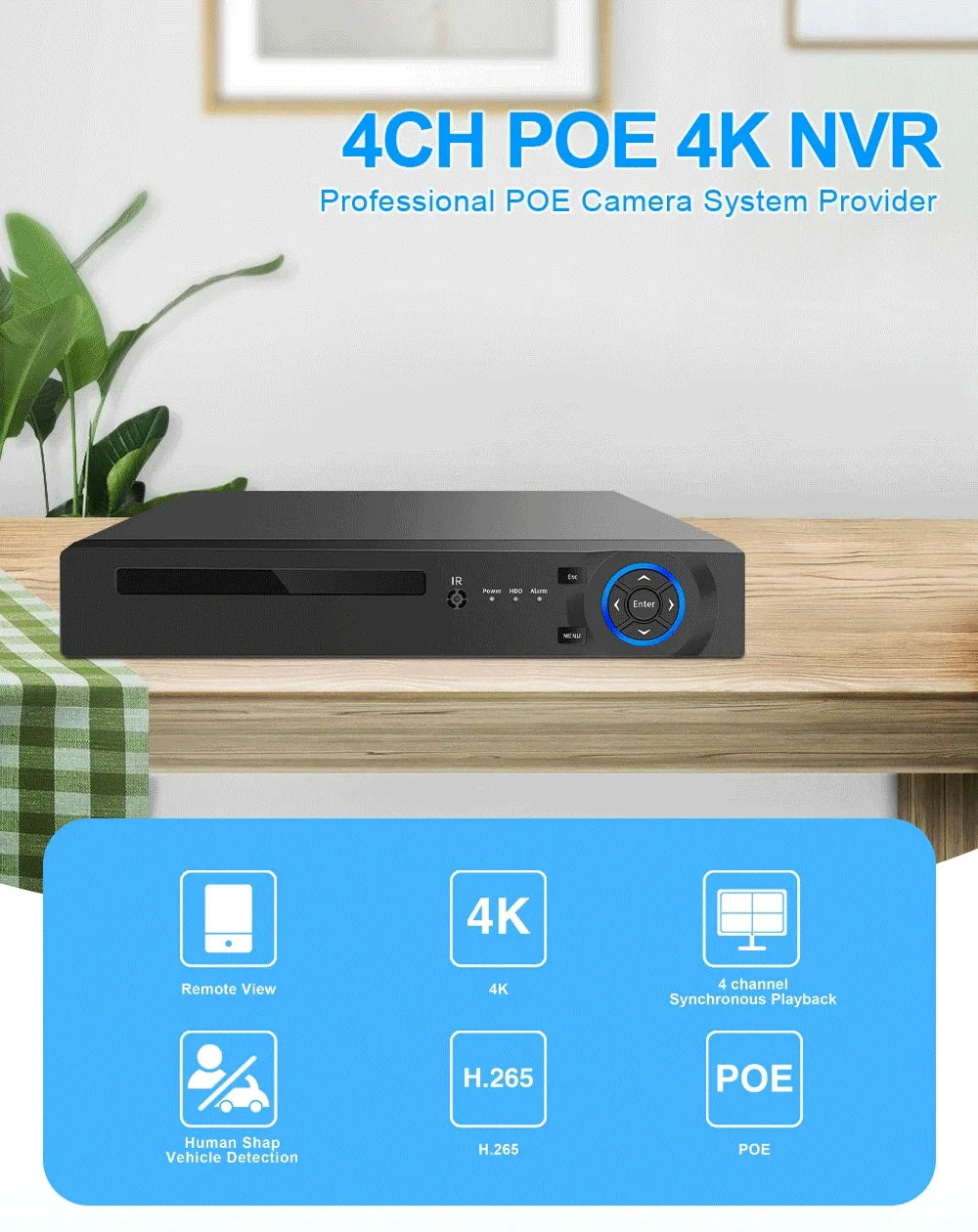 4ch 4k H.265 Plug and Play PoE NVR With 4CH DC 48V POE Output