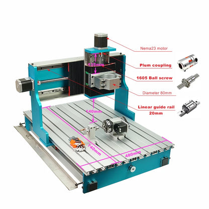 Linear Guideway Engraving Machine Kit NEW 6040 CNC Router Aluminium Metal Frame with Rotary Axis Nema23 Motor