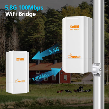 USA Stock KuWFi 5.8Ghz 900Mbps 2KM Distance Long Range Bridge Waterproof Point to Point Wireless Bridge for Outdoor Use