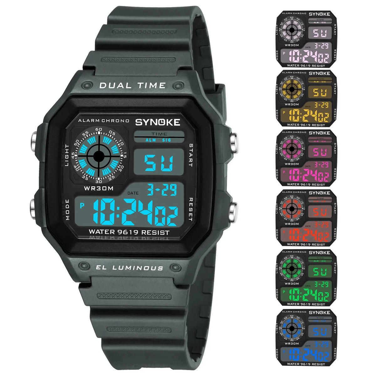 SYNOKE NEW Sports Watch Men Military Watches Casual Waterproof Digital Wristwatch Clock Square Dual Time Relogio Masculino