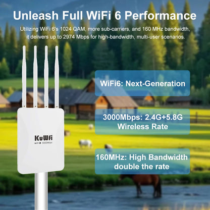USA Stock KuWFi Wifi6 2.4G 5.8G Outdoor Wifi Extend Long Distance 256user Repeater ap Solar Wireless Access Point with 2.5G Port
