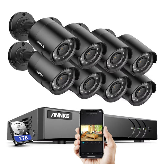 ANNKE 8pcs 2MP 1080P Security Camera Kit 8 Channel DVR  IP66 Waterproof Home CCTV Camera System with 2TB Hard Drive