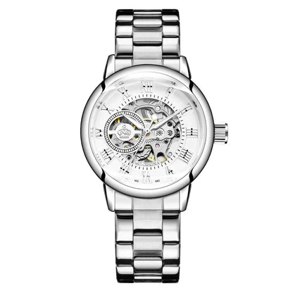 ORKINA Women Watch Automatic Mechanical Skeleton Chic Rose Gold Lady Wristwatch in Mesh Stainless Steel Bracelet / Leather Strap