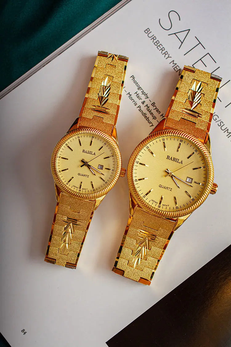 2021 new lovers' Watch Gold Plated watch no fading calendar watch quartz watch retro carved Korean gold men's Watch