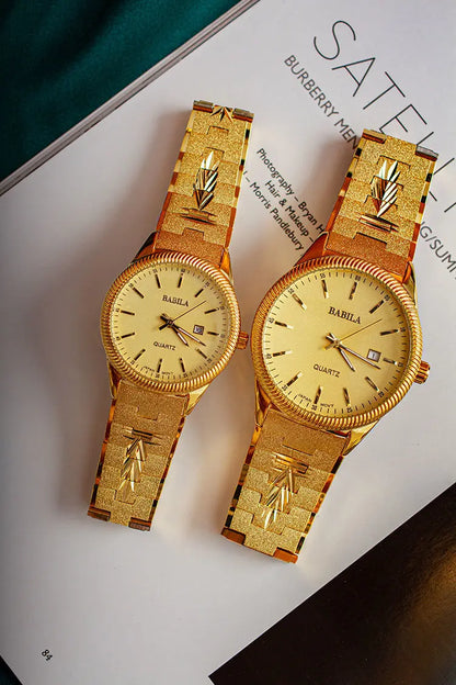 2021 new lovers' Watch Gold Plated watch no fading calendar watch quartz watch retro carved Korean gold men's Watch