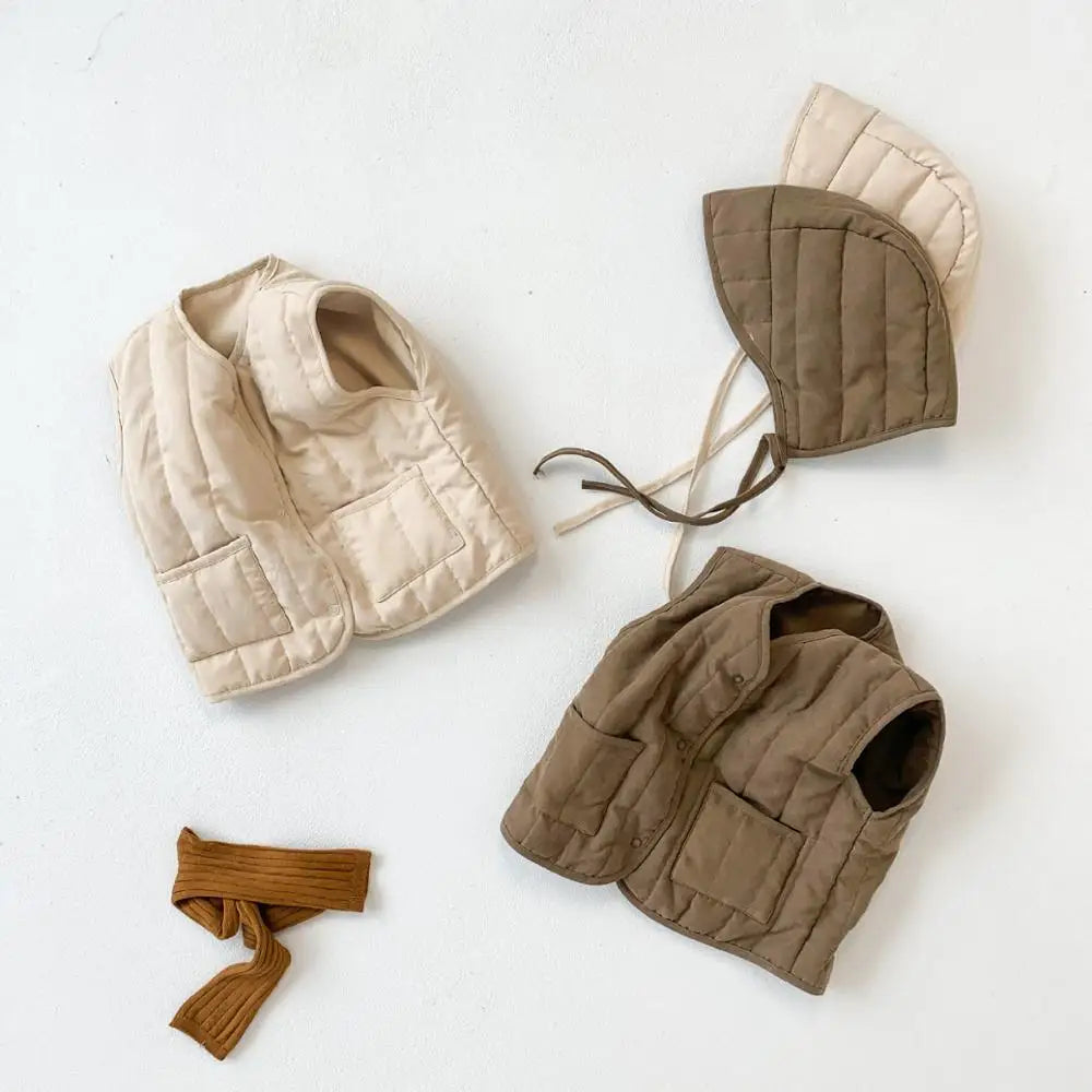 Korean Style Winter Newborn Baby Cotton-padded Vest Hooded Warm Sleeveless Coats Infants Clothes Toddlers Kids Waistcoats