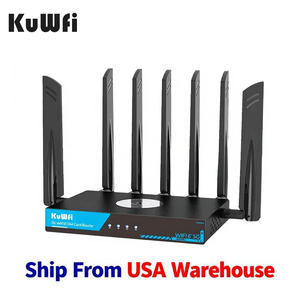 USA Stock KuWFi OpenVPN WIreGUARD 5g Cpe Gigabit Port 3000Mbps SDX62 Dual Band Enterprise 5G Wifi6 Router With Two Sim Card Slot
