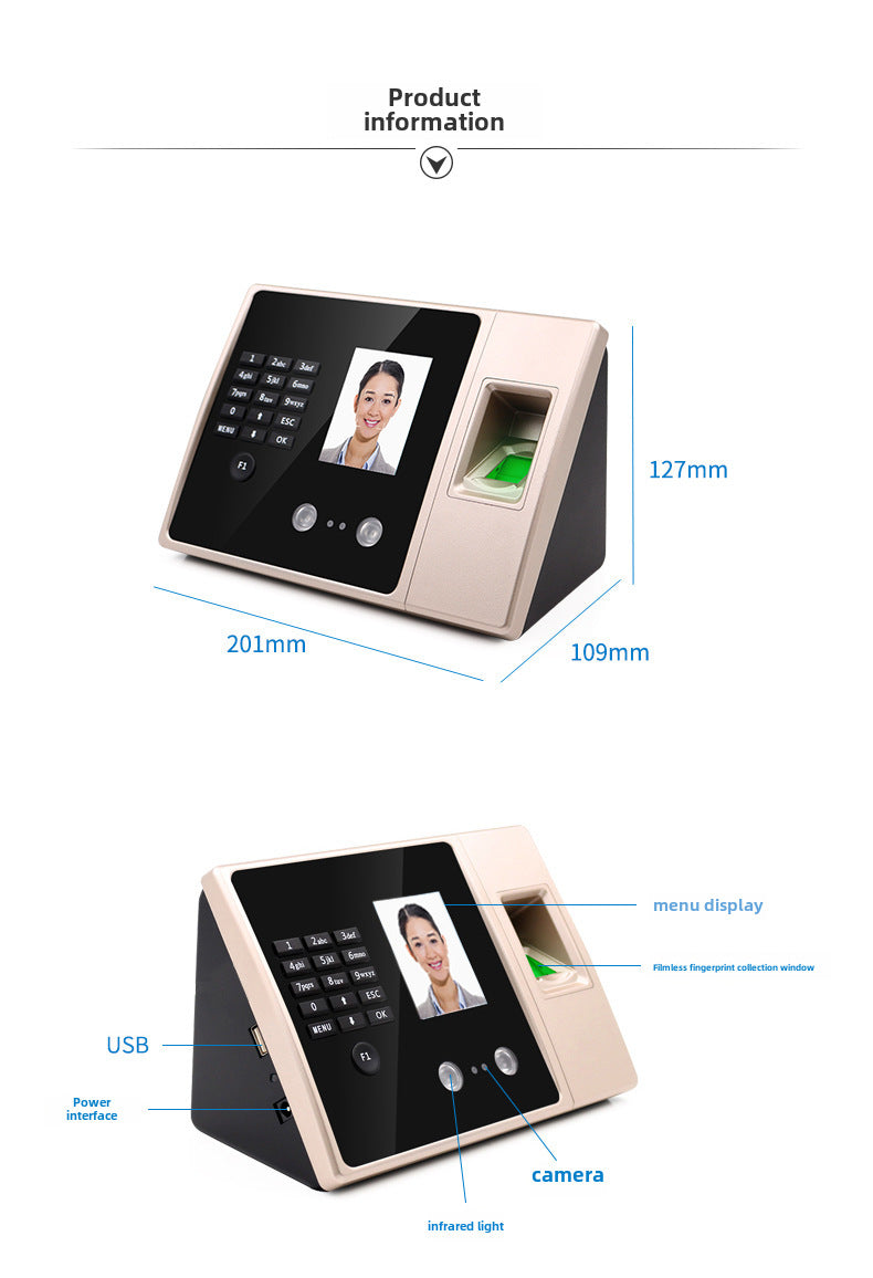 Youku Fa02H Face Attendance Machine Intelligent Sign-In with Swipe Card Employee Fingerprint Facial Recognition Work Punch-In Machine