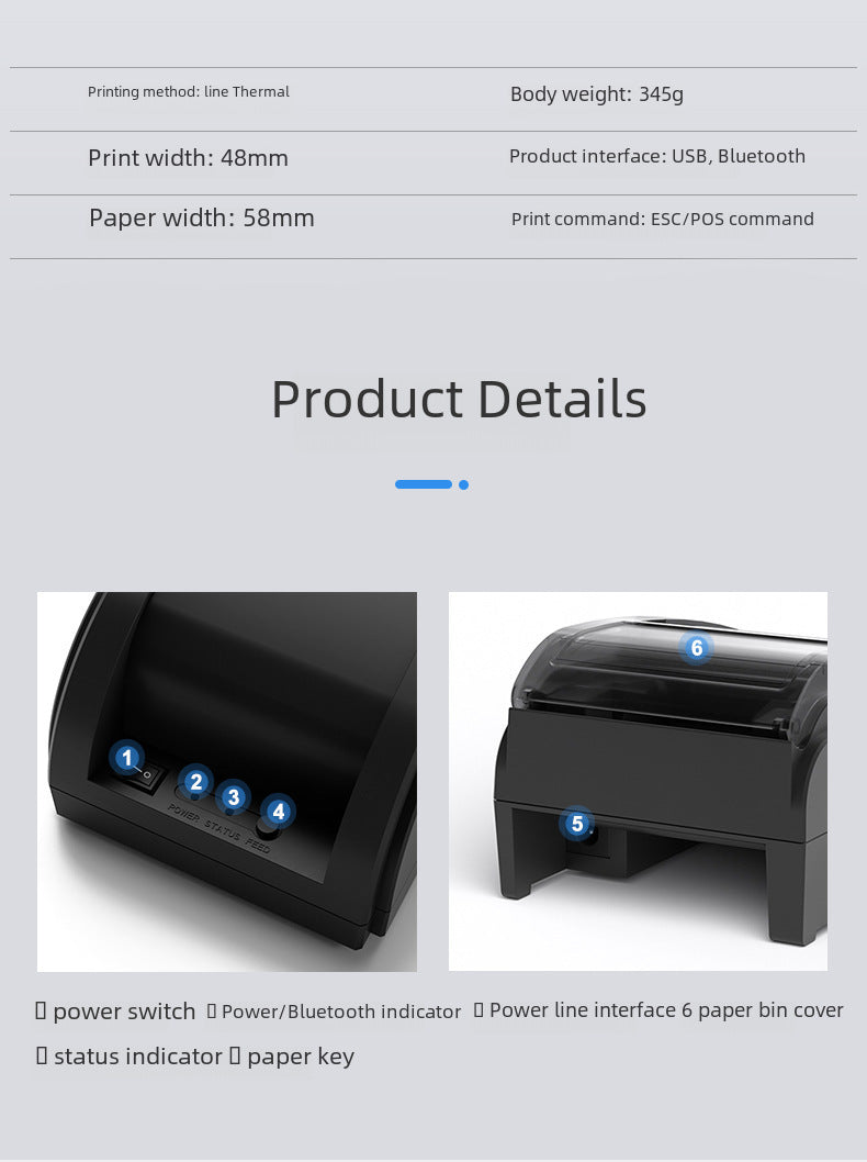 Youku 58A Thermal Printer for Supermarket Cash Register, Printing Receipts for Meituan and Ele.Me Delivery, Bluetooth Receipt Printing