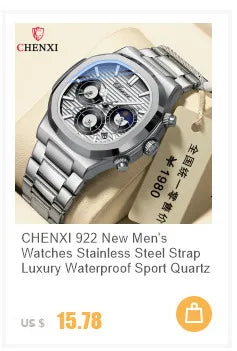CHENXI 8222 Fashion Couple Quartz Watch Waterproof Night Light Date Stainless Steel Strap Casual Date Men's and Women's Watch
