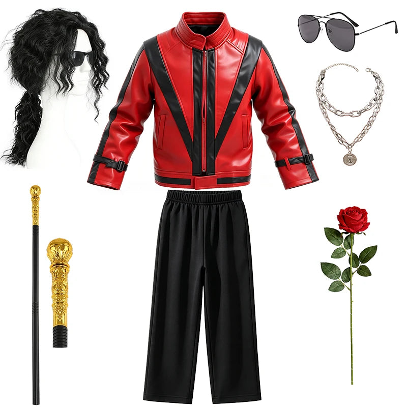 Pop Star Jackson Kids Clothes Halloween Cosplay 80s Singer Stage Performance Children's Costume Rock Disco Dancing Boys Outfits