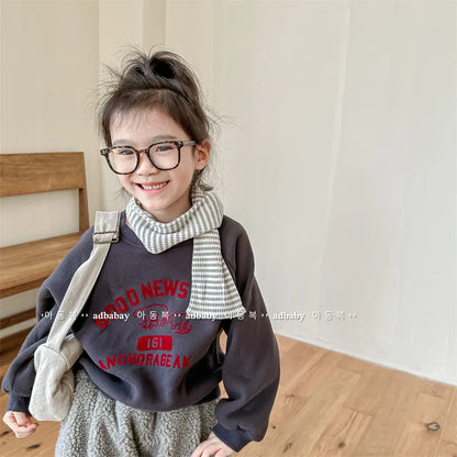 deer jonmi 2025 Winter Children Letter Printed Sweatshirts Thicken Warm Baby Boys Casual Fleece Lining Pullovers Tops