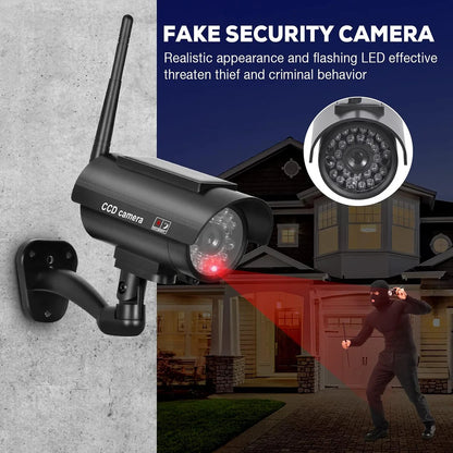 Aumengear Solar Powered Fake Security Camera, Bullet Dummy Security Camera Simulated Surveillance System with Red Flashing Light