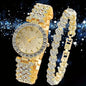 2PCS Luxury Rhinestone Women Watch Bracelet Set Fashion Ladies Quartz Wristwatches Relogio Feminino Reloj Mujer