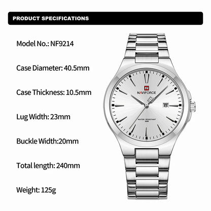 NAVIFORCE Trend Watch for Men Casual Date Display Waterproof Quartz Military Stainless Steel Strap Man Watches Relogio Masculino