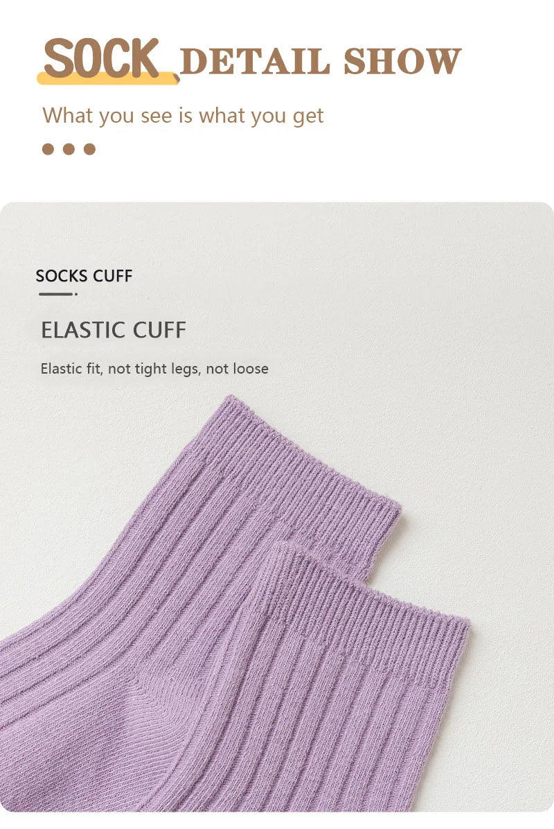 5 Pairs/Lot Children'S Socks Set Solid Color Double Needle Cotton Kids Mid-Tube Socks Candy Color Boys And Girls Student Socks