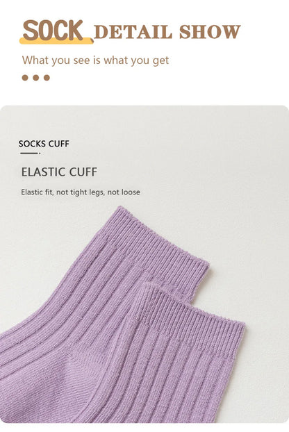 5 Pairs/Lot Children'S Socks Set Solid Color Double Needle Cotton Kids Mid-Tube Socks Candy Color Boys And Girls Student Socks