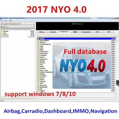 NEWEST Auto Repair Software 2017 NYO 4.0 Full Database Airbag+Carradio+Dashboard+IMMO+Navigation Install Video Guide