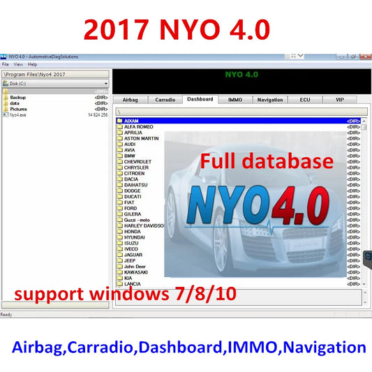 NEWEST Auto Repair Software 2017 NYO 4.0 Full Database Airbag+Carradio+Dashboard+IMMO+Navigation Install Video Guide