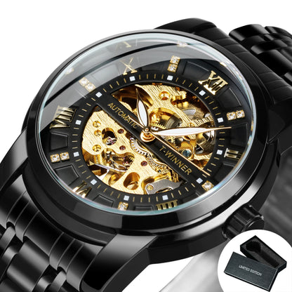 Fashion Skeleton Watch for Men Luminous Hands Iced Out Dial Stainless Steel Strap Business Classic Automatic Mechanical Watches