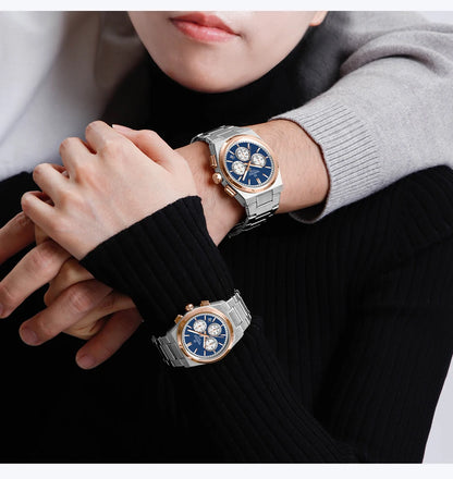 Top Brand NAVIFORCE Men and Women Quartz Chronograph Watch Stainless Band Stylish 24 Hours Date Display Couple Wristwatches 2024