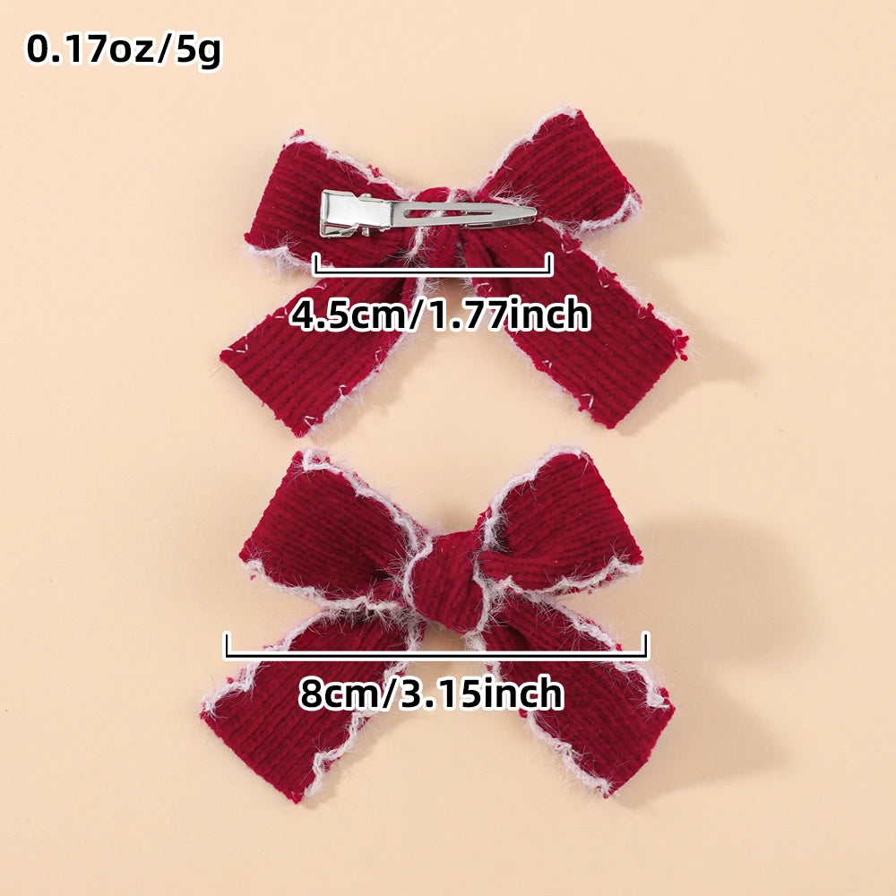 2pcs Knitting Wool Bow Barrettes Striped Lace Bow Hair Clip For Girl Baby Autumn Decor Hair Accessories Kid Party Wear Hairpin