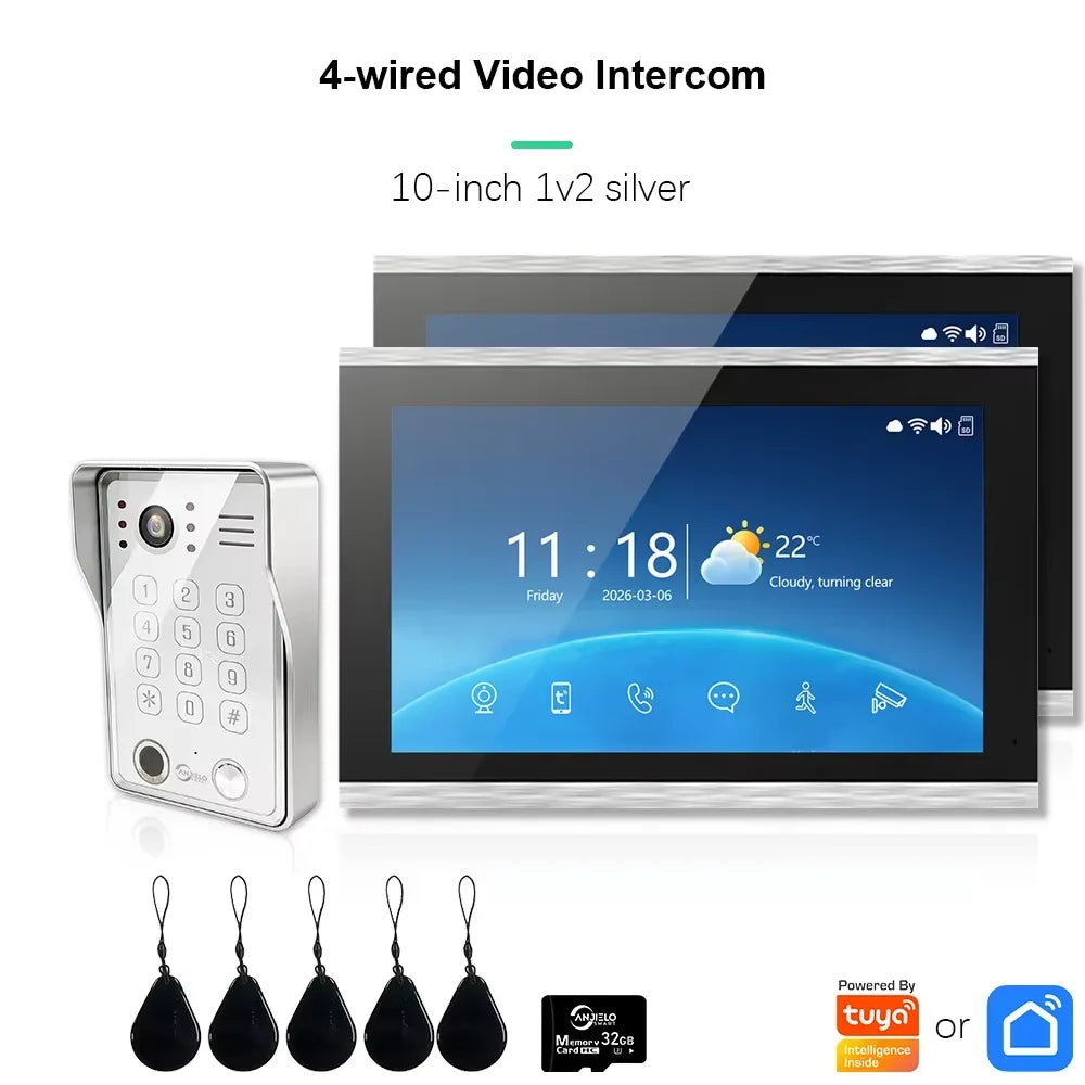 ANJIELO Tuya WiFi 5-in-1 Fingerprint Unlocking Video Intercom System, Suitable For Homes, With 1080P HD Security Protection